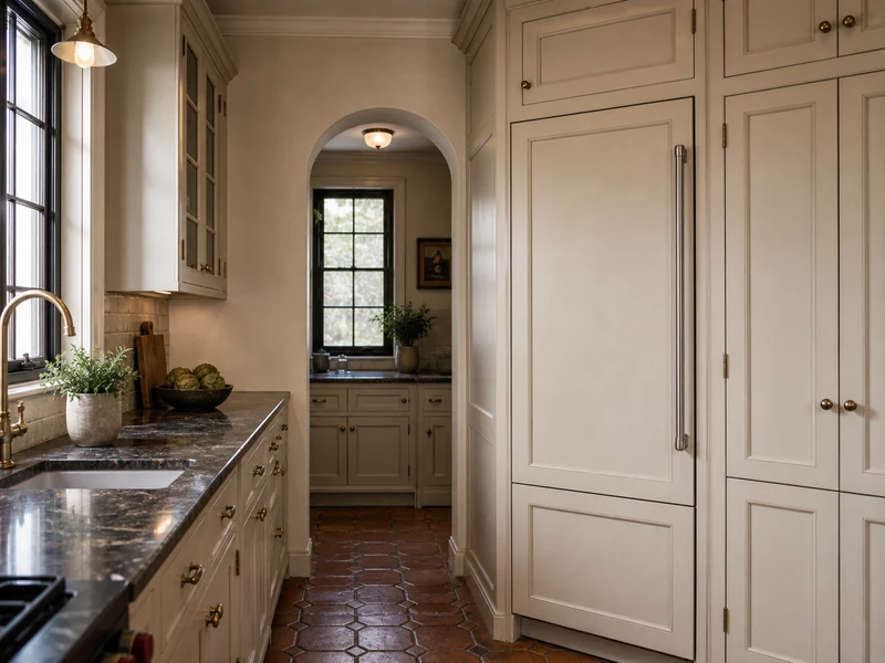 Panel-ready Sub-Zero column set into original 1920s cabinetry in a Granada kitchen